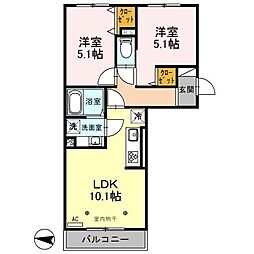 ロイヤルパレスIII番館 2階2LDKの間取り