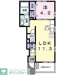 サンガーデンII 1階1LDKの間取り