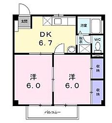 ニューシティ池之端 2階2DKの間取り