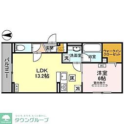 アニヴェルセル 2階1LDKの間取り