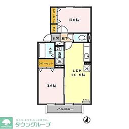 リバティーベルI/III 2階2LDKの間取り