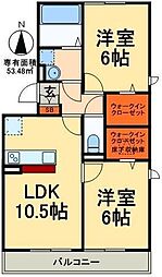 エミナンスIII 1階2LDKの間取り