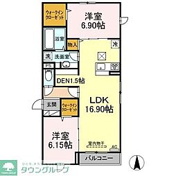 アナシエ鹿浜 1階2LDKの間取り