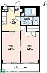 アンプルールフレア 3階2DKの間取り