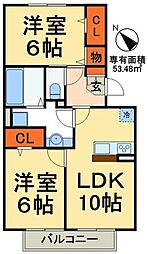 イルソーレ吉川美南アランチャ 2LDKの間取図画像