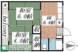 サンハイツ八幡 2Kの間取図画像