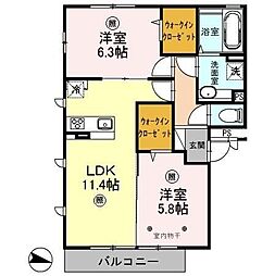 コーラル 2LDKの間取図画像