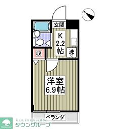 アンシンハイツ2号棟 1Kの間取図画像