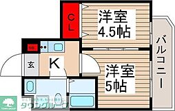 GARNPASEO六町 2Kの間取図画像