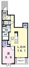 レイクサイドホシノ2 1LDKの間取図画像