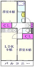 リバーハイム 2LDKの間取図画像