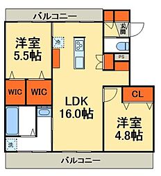 シャルマン柏の葉 2階2LDKの間取り