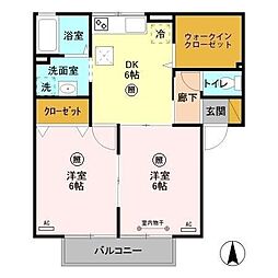 パル・ファミール 2階2DKの間取り