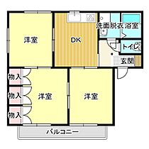 ロアールB 201 ｜ 広島県福山市駅家町大字万能倉752-2（賃貸アパート3DK・2階・56.46㎡） その2