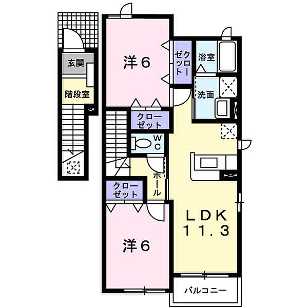 グラン・ソレイユ ｜広島県福山市引野町北3丁目(賃貸アパート2LDK・2階・58.48㎡)の写真 その2