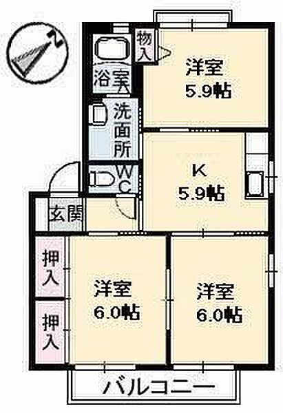 エムアールイー　Ｄ棟 ｜広島県福山市新涯町2丁目(賃貸アパート3K・2階・54.07㎡)の写真 その2