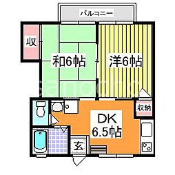 サンライズ春日 2DKの間取図画像