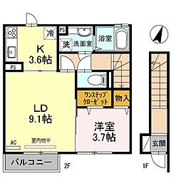 リガーレ平松 2階1LDKの間取り