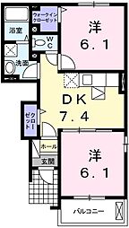 シン.シン.ハウスB 2DKの間取図画像