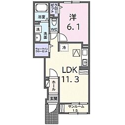 モンビーブルＢ 1階1LDKの間取り