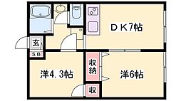 サンシティ桂 2DKの間取図画像