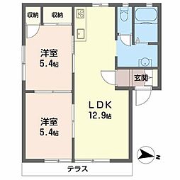 フレグランスカナダA棟 2LDKの間取図画像