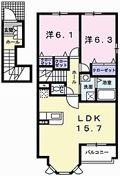 ソレイユセタA 2LDKの間取図画像