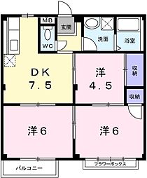 オアシスやまなA棟 3DKの間取図画像
