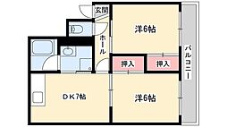 中村ハイツA棟 2DKの間取図画像