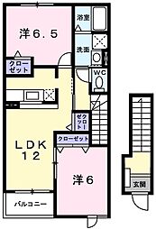 クラール雅 2LDKの間取図画像