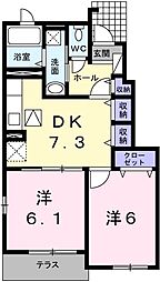 ラフレシールあぼしC 2DKの間取図画像