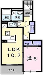 ヒルサイド緑ケ丘C棟 1LDKの間取図画像