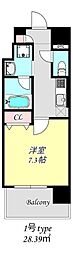 グランネクサス船橋町 1Kの間取図画像