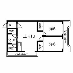 コーポラス今宿 2LDKの間取図画像