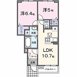 メゾングレーヌ東觜崎駅前A 2LDKの間取図画像