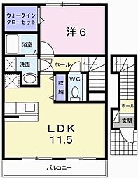 ソレアード2 1LDKの間取図画像