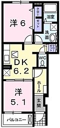 サンリット・ベルA 2DKの間取図画像
