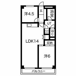 ハイツ野田 2LDKの間取図画像