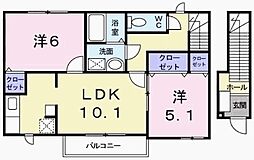 エーデル2 2LDKの間取図画像