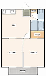 エステートピア新町B 2DKの間取図画像