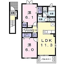 ネオ・ヒルサイド 2LDKの間取図画像