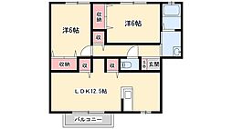オークヒルズE棟 2LDKの間取図画像