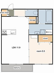 ラポール 1LDKの間取図画像