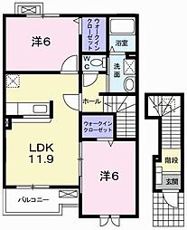 ラルジュフォンテーヌ3棟 2LDKの間取図画像