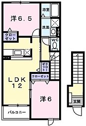 フローラ砥堀B棟 2LDKの間取図画像