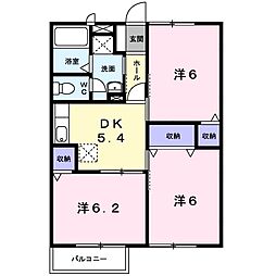 ソレイユ西本パート1A棟 3DKの間取図画像