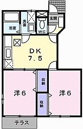 こーぽ久遠2棟 2DKの間取図画像