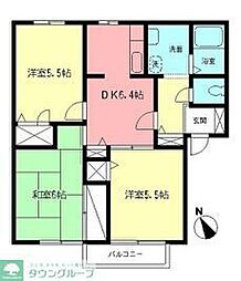 小田急小田原線 座間駅 徒歩18分の賃貸アパート 2階3DKの間取り
