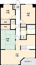 小田急小田原線 小田急相模原駅 徒歩14分の賃貸マンション 3階3LDKの間取り