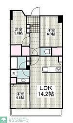 バウス東林間 3LDKの間取図画像
